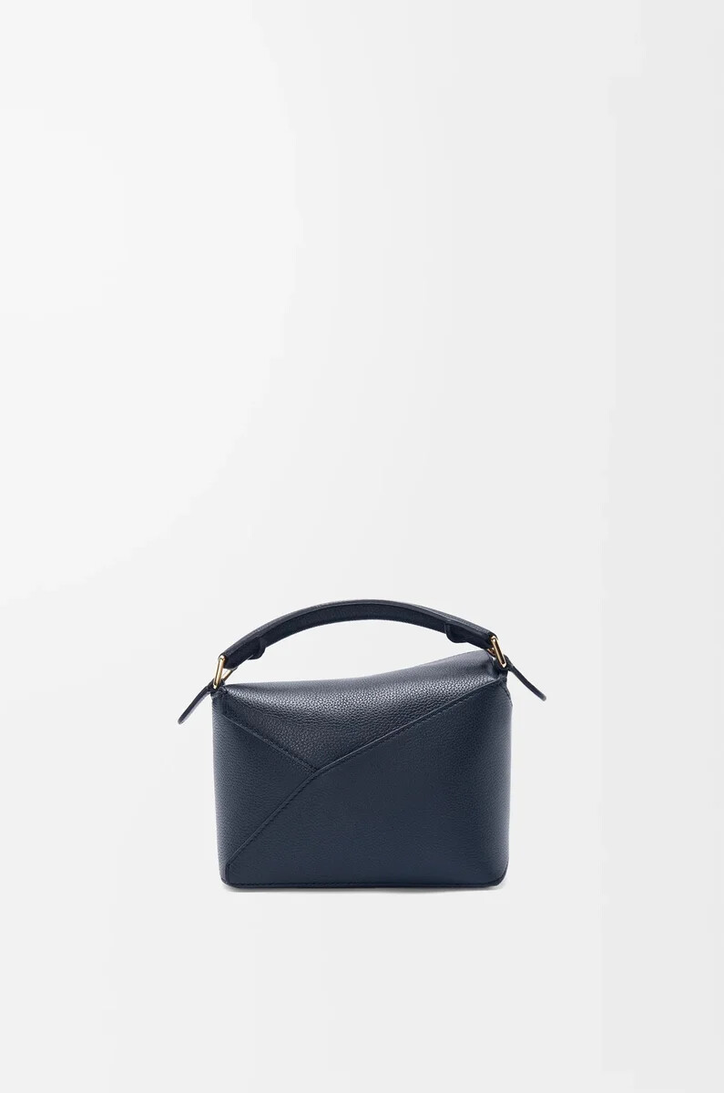 borsa mini puzzle edge in morbida pelle di vitello grana deep navy