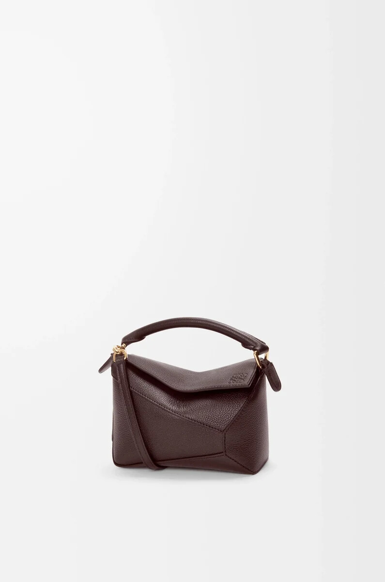 borsa mini puzzle edge in morbida pelle di vitello granata dark chestnut