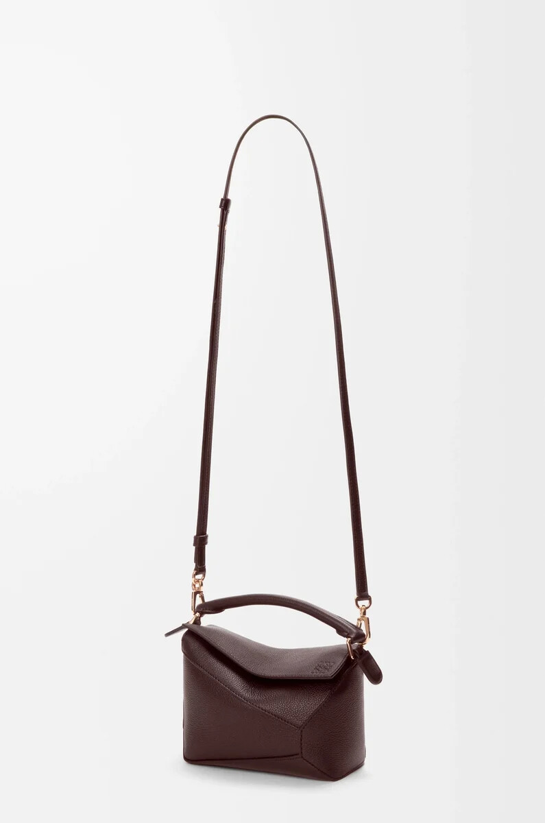 borsa mini puzzle edge in morbida pelle di vitello granata dark chestnut