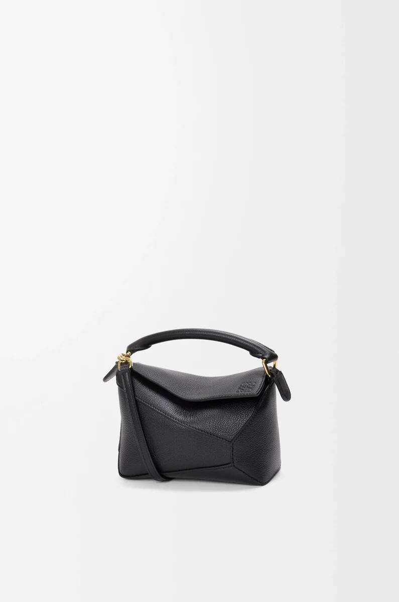 borsa mini puzzle edge in morbida pelle di vitello granata nero
