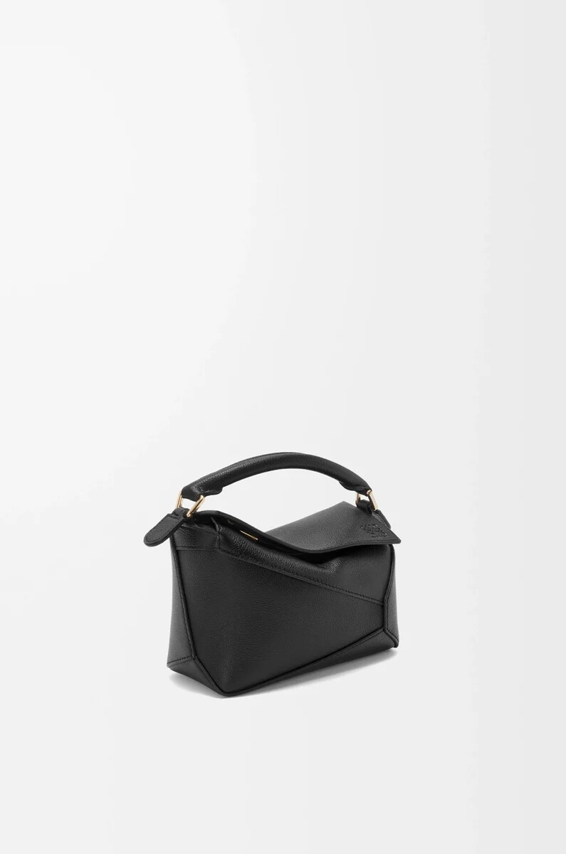 borsa mini puzzle edge in morbida pelle di vitello granata nero