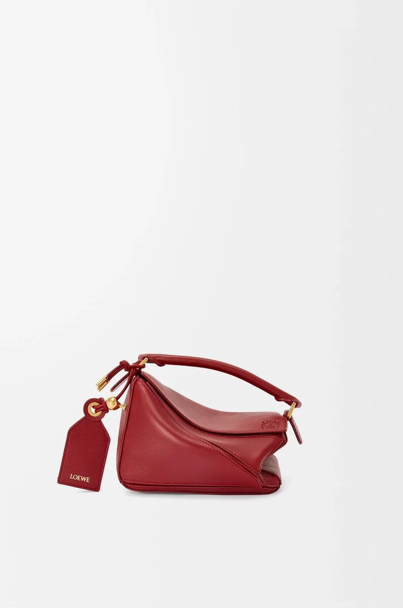borsa mini featherlight puzzle in nappa di agnello burnt red