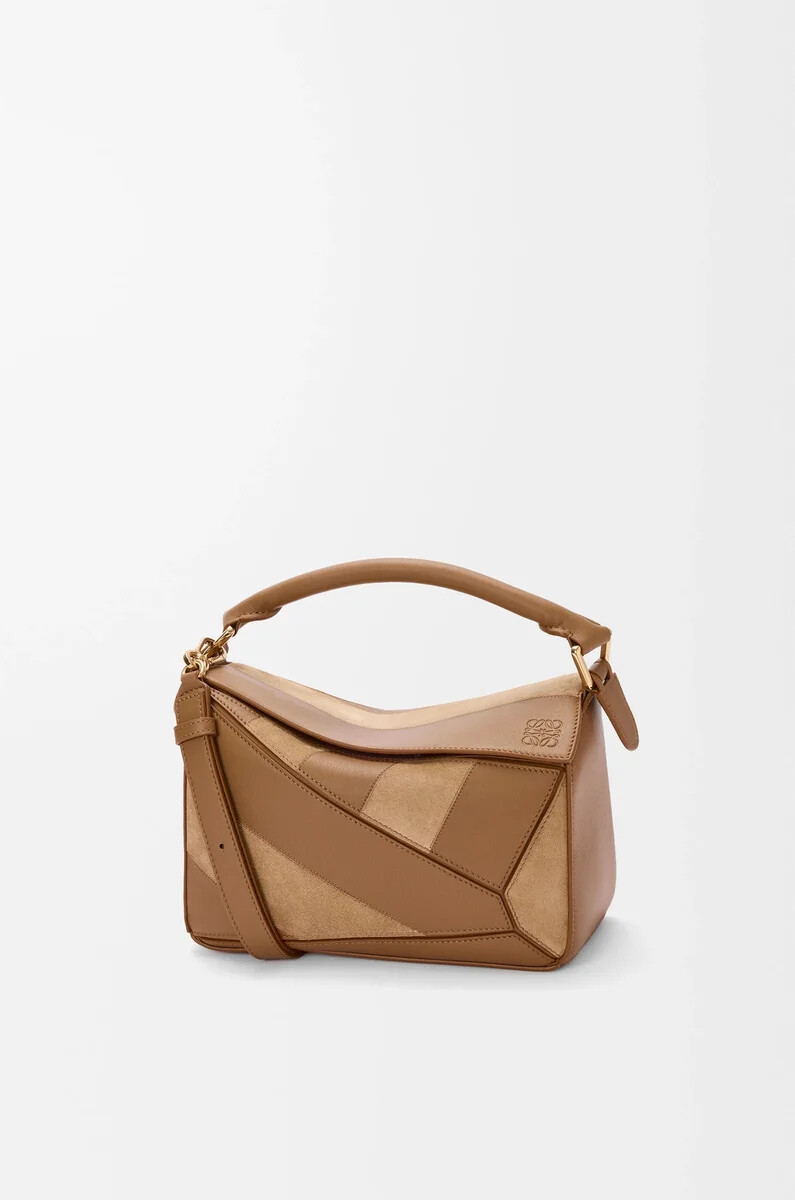 borsa puzzle piccola in vitello classico e camoscio oak