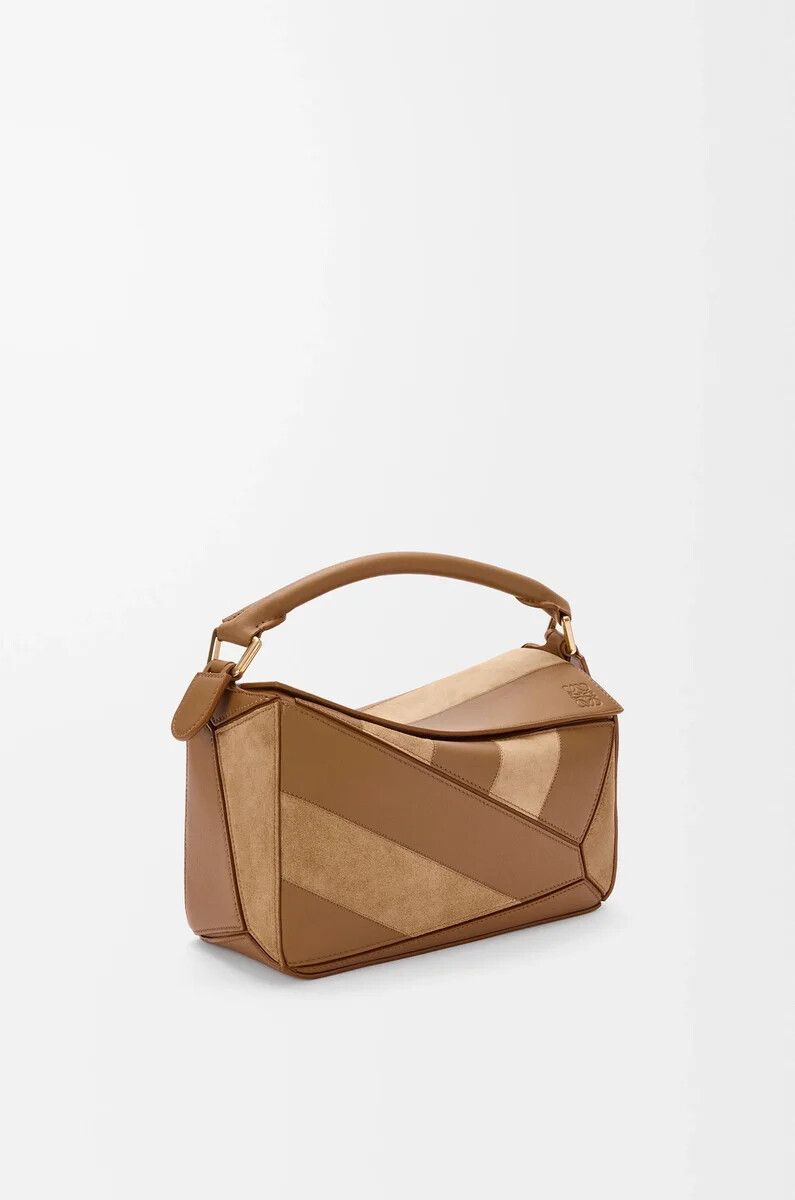 borsa puzzle piccola in vitello classico e camoscio oak