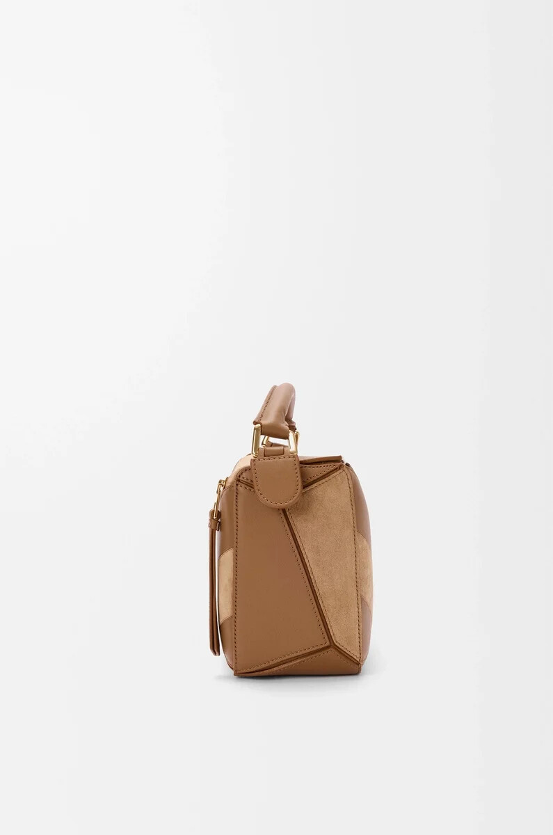 borsa puzzle piccola in vitello classico e camoscio oak
