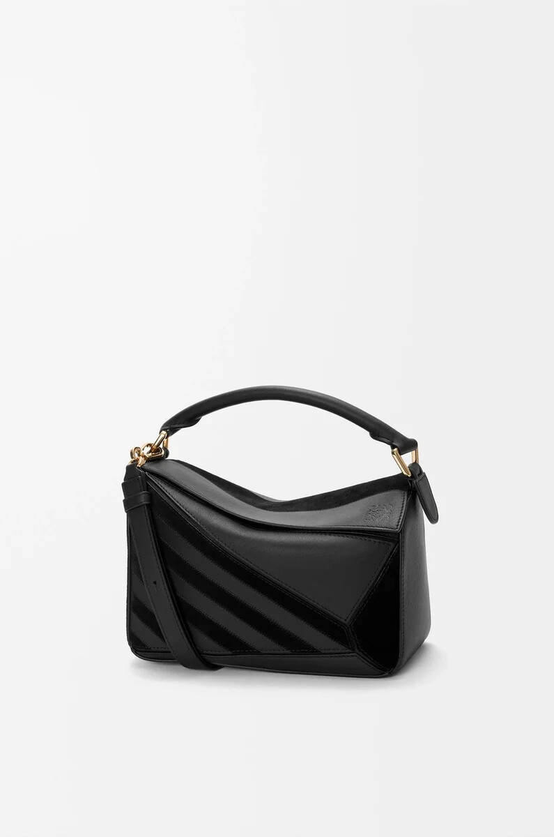 borsa puzzle piccola in vitello classico e camoscio nero