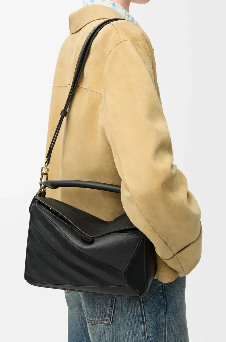 borsa puzzle piccola in vitello classico e camoscio nero