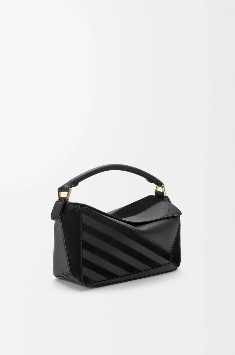 borsa puzzle piccola in vitello classico e camoscio nero