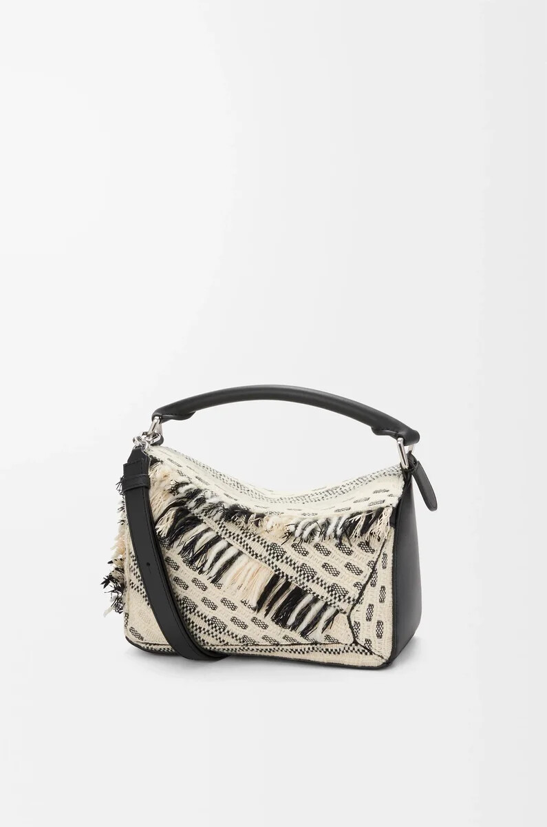 borsa puzzle piccola in tessuto intrecciato nerobianco