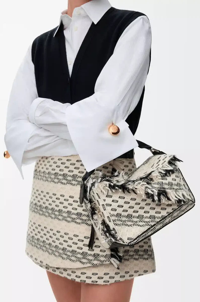 borsa puzzle piccola in tessuto intrecciato nerobianco