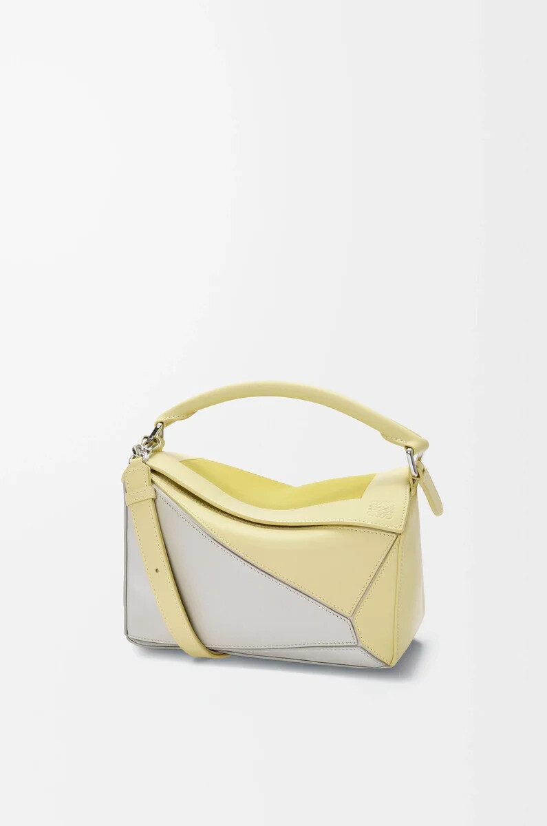 borsa puzzle piccola in pelle di vitello nappa grigio chiarocitrino chiaro