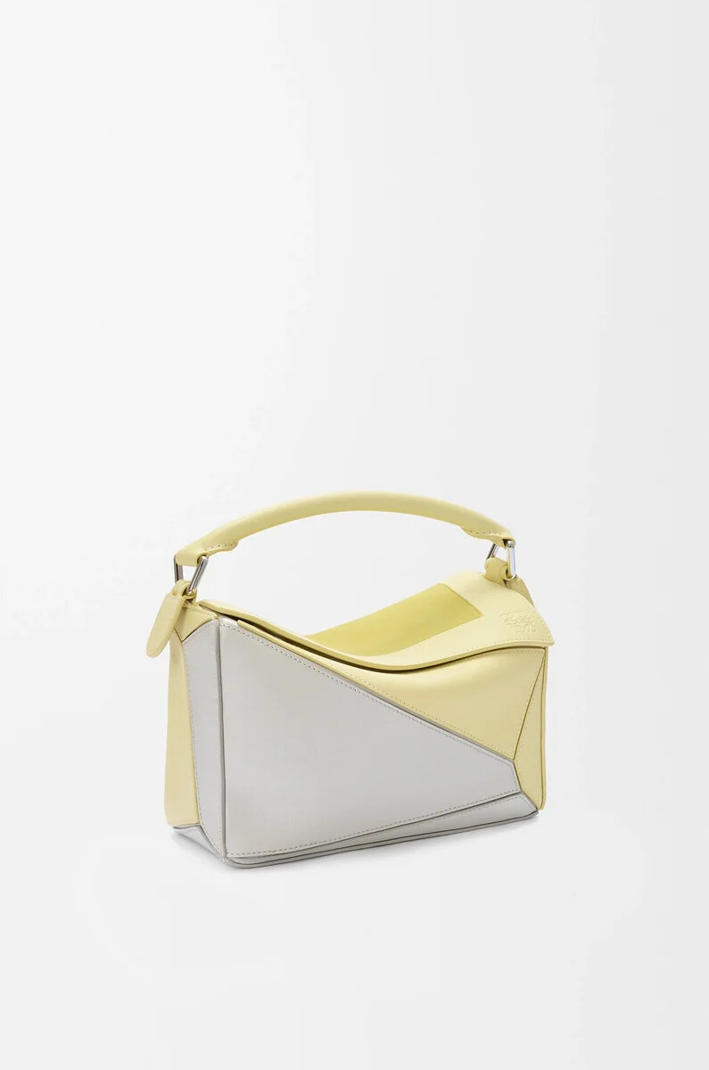 borsa puzzle piccola in pelle di vitello nappa grigio chiarocitrino chiaro
