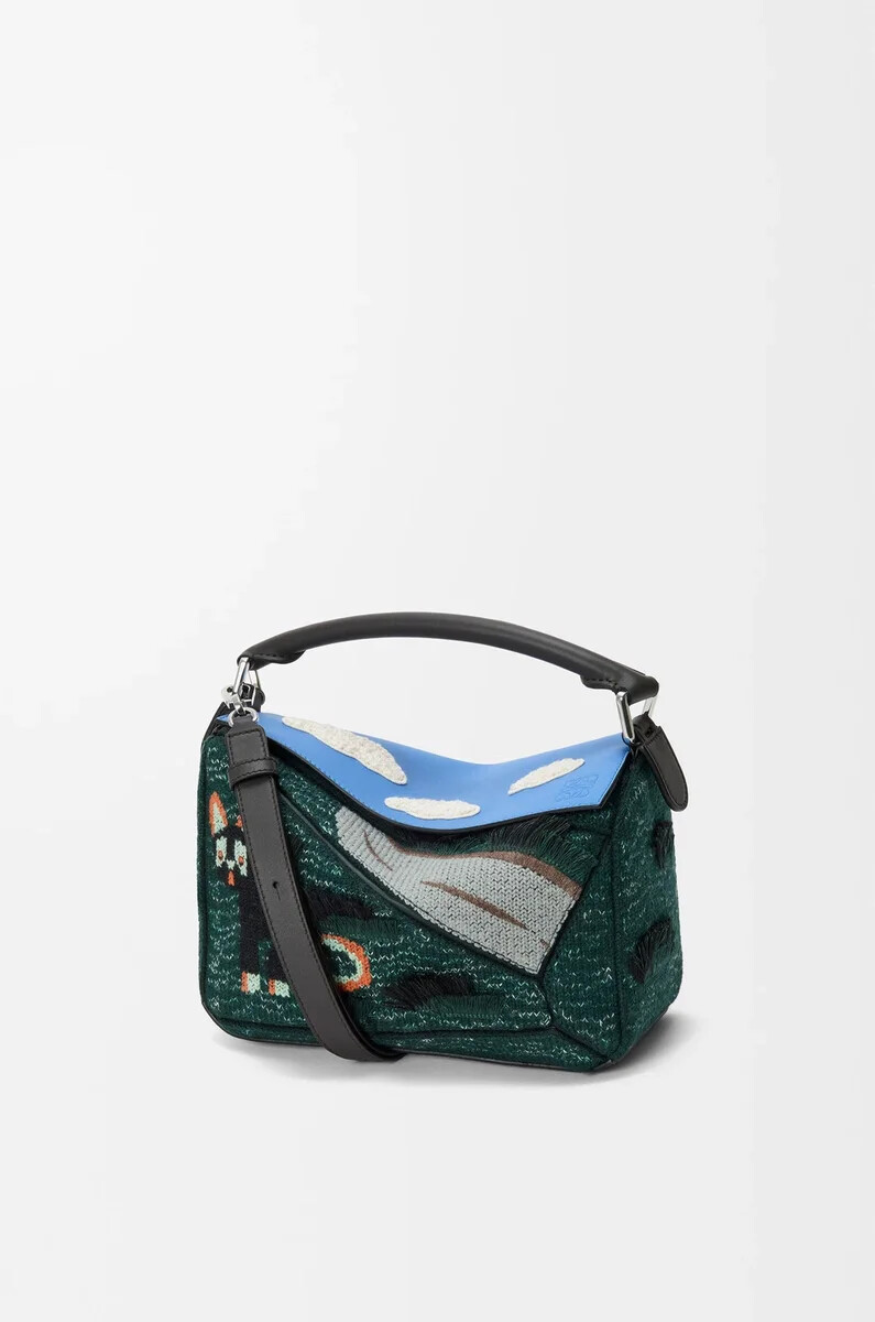 borsa puzzle piccola futurist cat in maglia ricamata e pelle di vitello classica multicolore verde