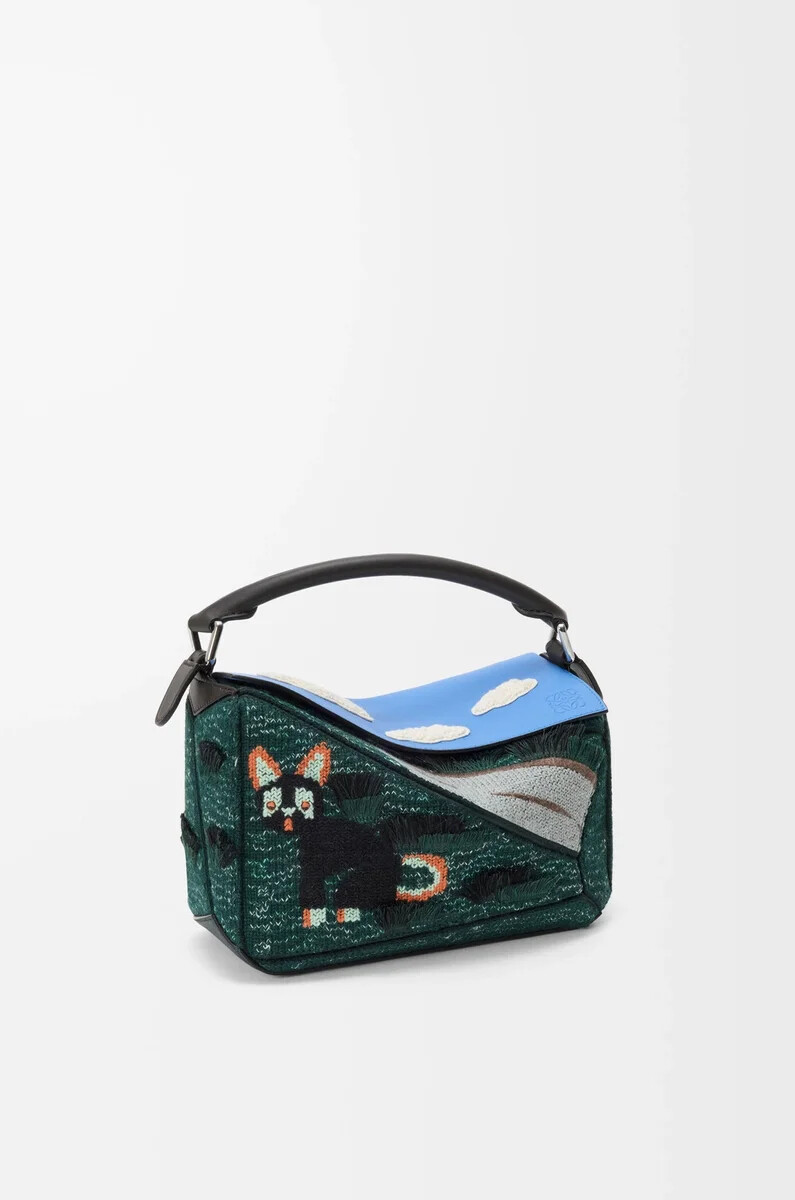 borsa puzzle piccola futurist cat in maglia ricamata e pelle di vitello classica multicolore verde