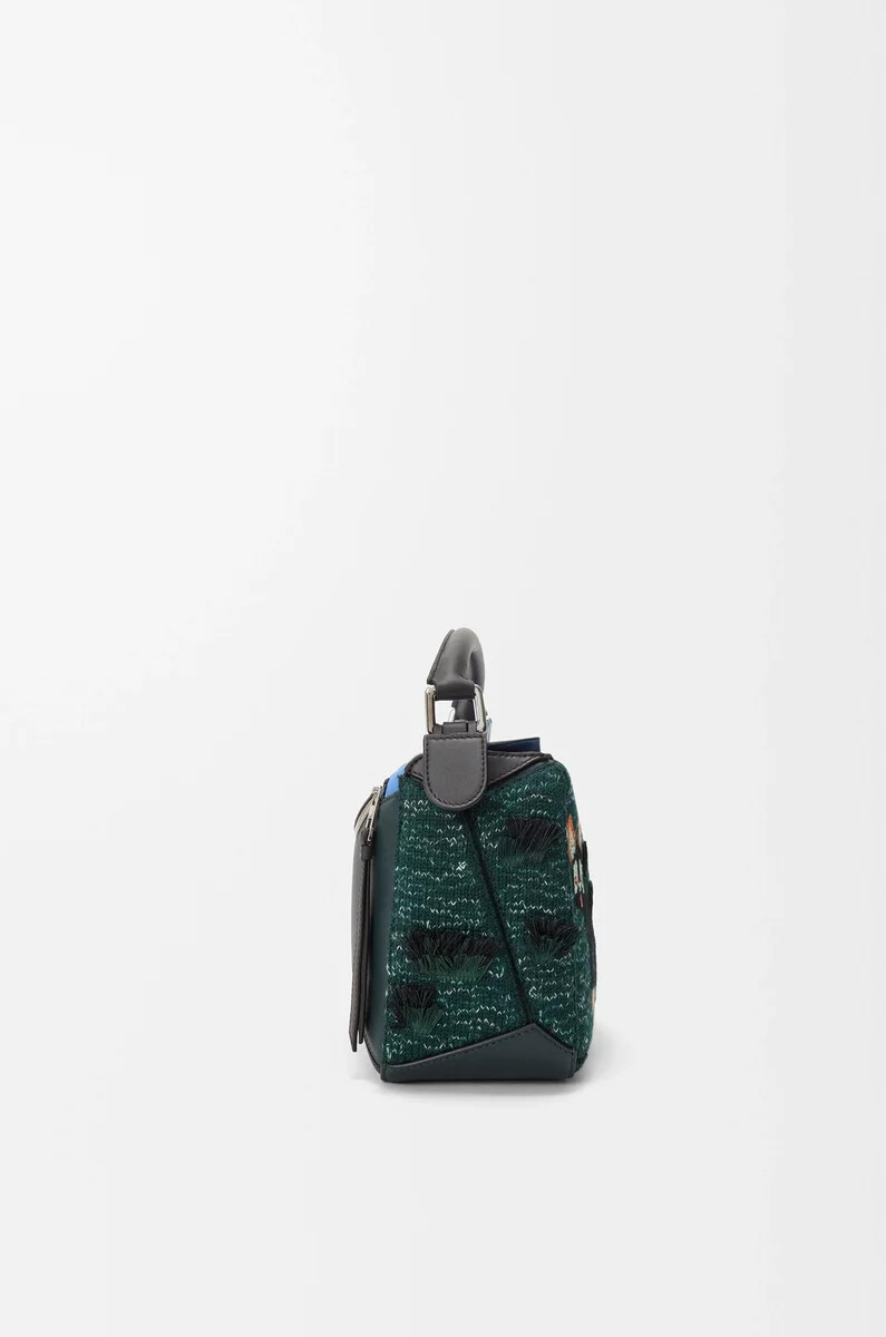 borsa puzzle piccola futurist cat in maglia ricamata e pelle di vitello classica multicolore verde