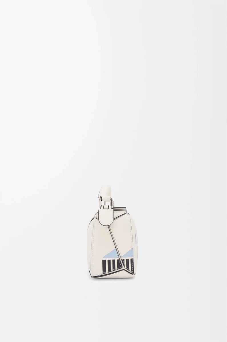 borsa futurist cat mini puzzle in pelle di vitello classica soft white