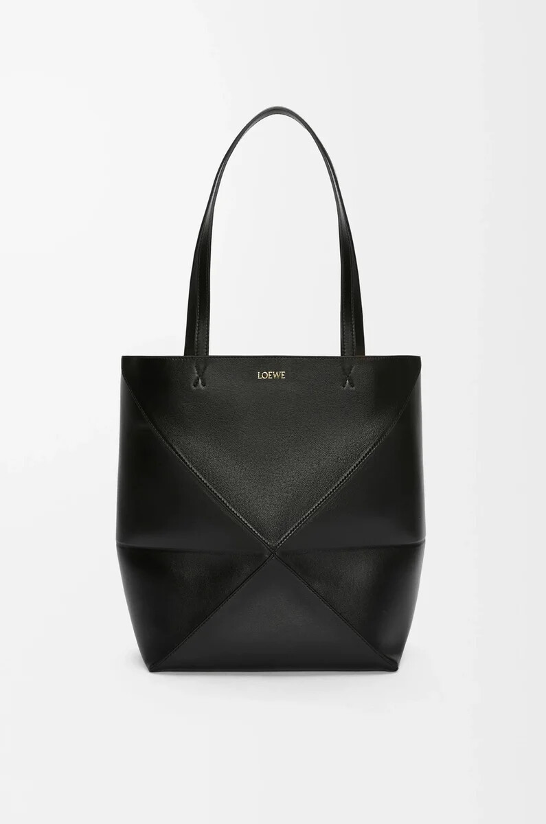 borsa media puzzle fold in pelle di vitello lucida nero