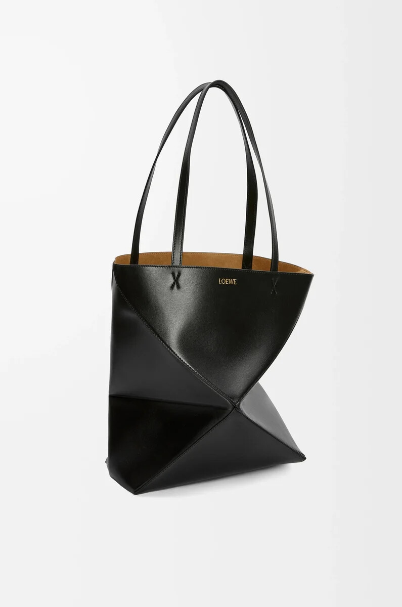 borsa media puzzle fold in pelle di vitello lucida nero