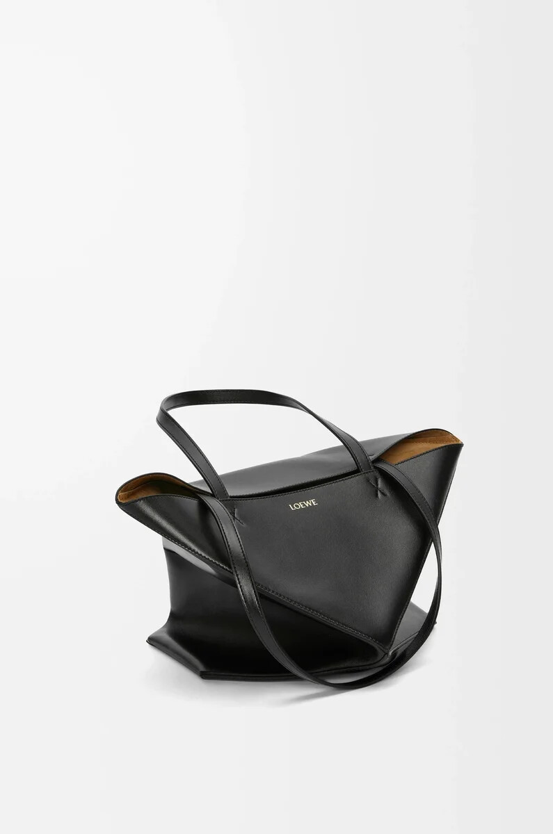 borsa media puzzle fold in pelle di vitello lucida nero