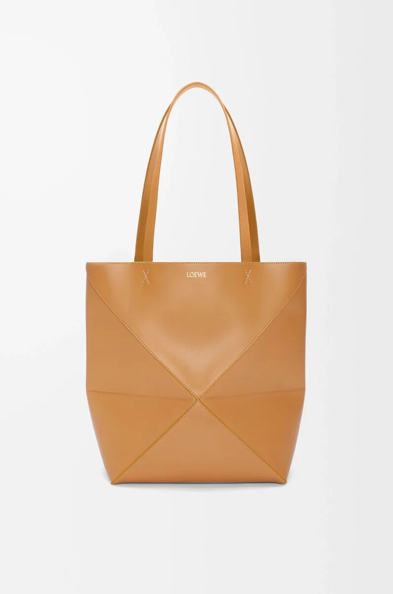 borsa media puzzle fold in pelle di vitello lucida warm desert
