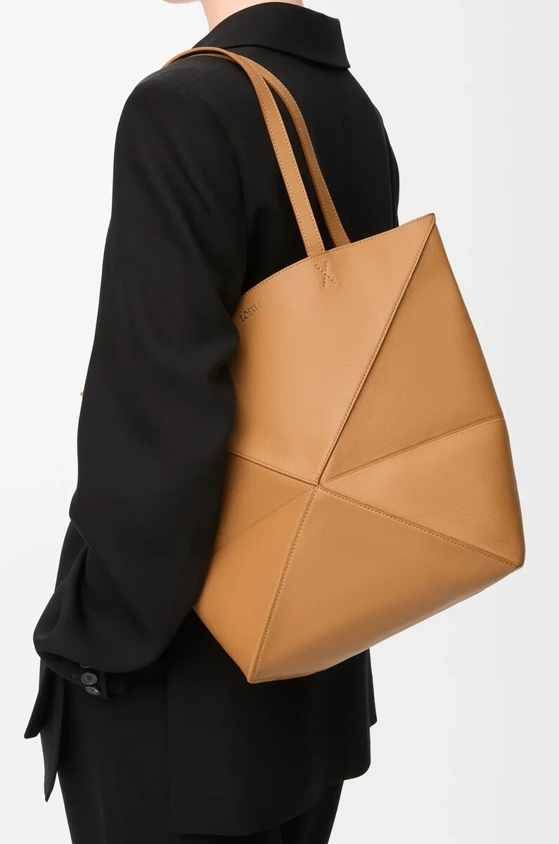 borsa media puzzle fold in pelle di vitello lucida warm desert