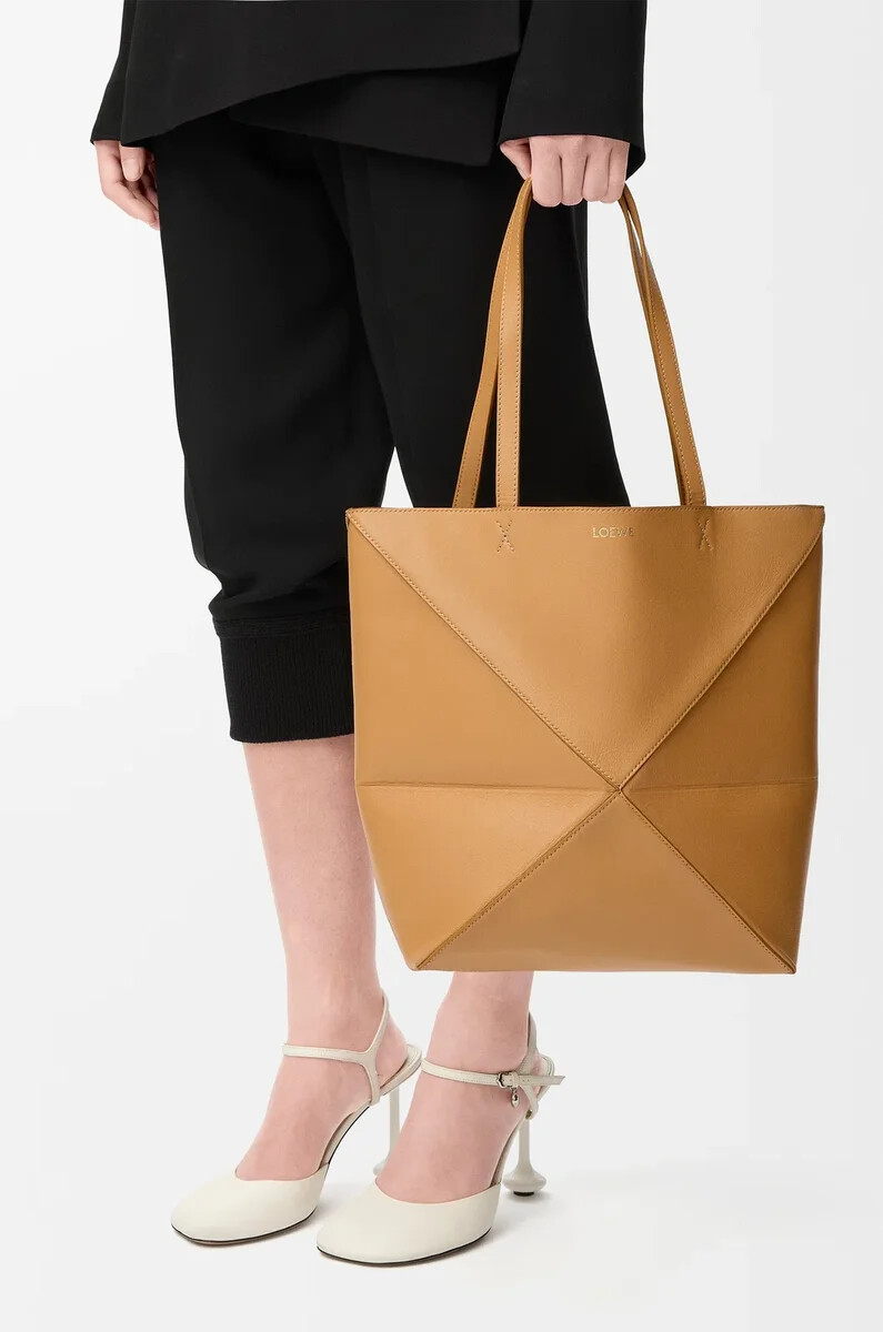 borsa media puzzle fold in pelle di vitello lucida warm desert