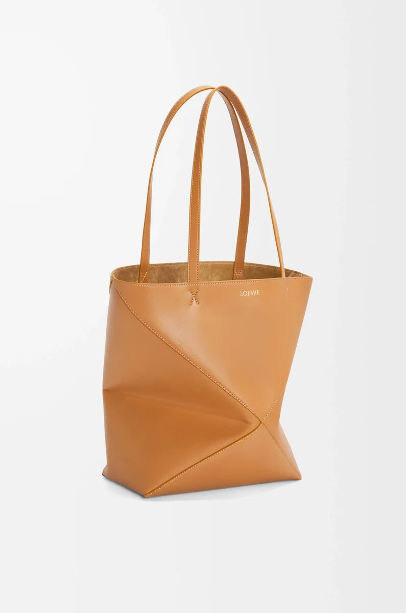 borsa media puzzle fold in pelle di vitello lucida warm desert