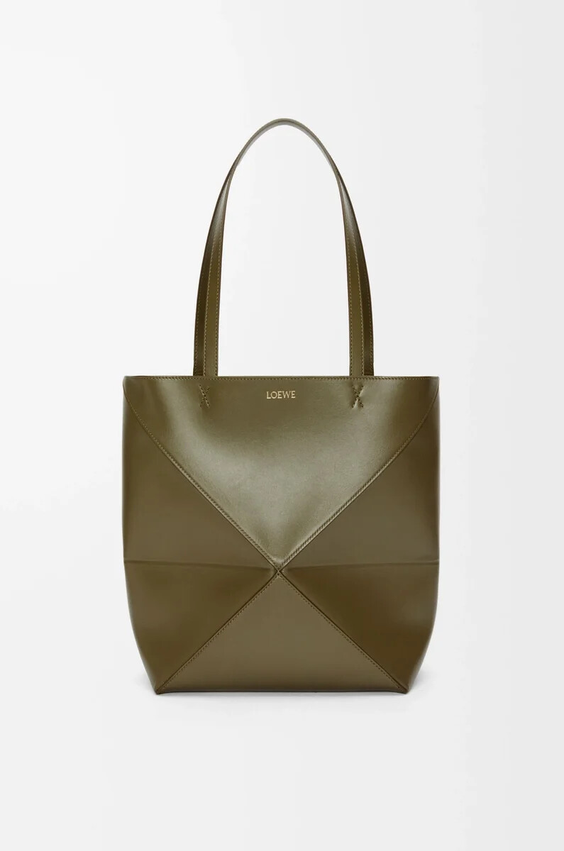 borsa media puzzle fold in pelle di vitello lucida dark khaki