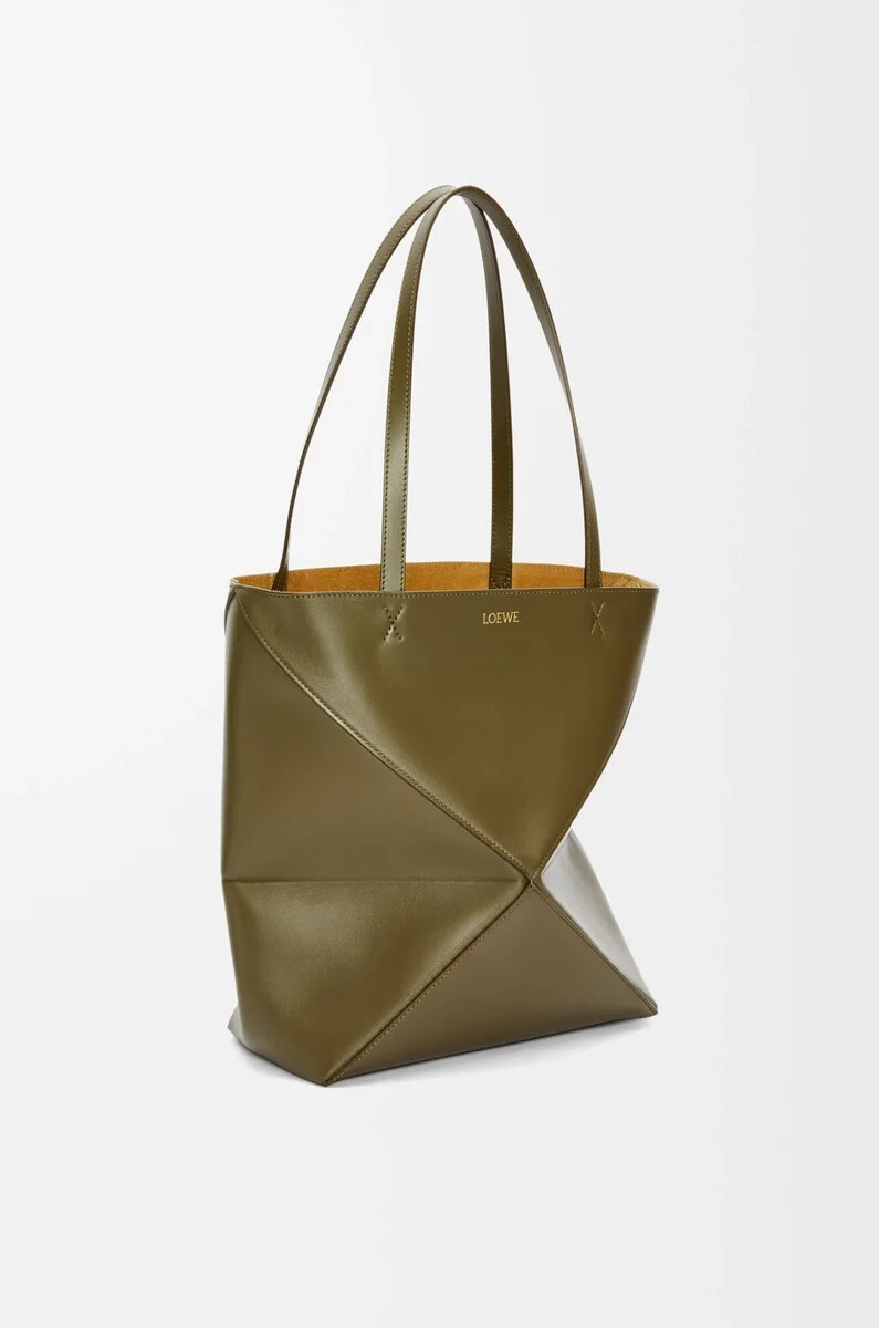 borsa media puzzle fold in pelle di vitello lucida dark khaki