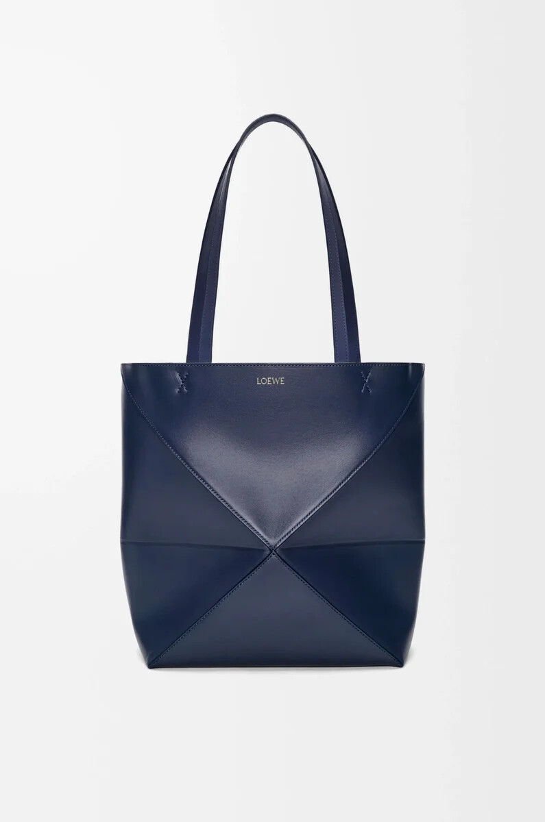 borsa media puzzle fold in pelle di vitello lucida abyss blue