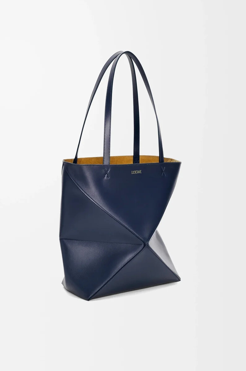 borsa media puzzle fold in pelle di vitello lucida abyss blue