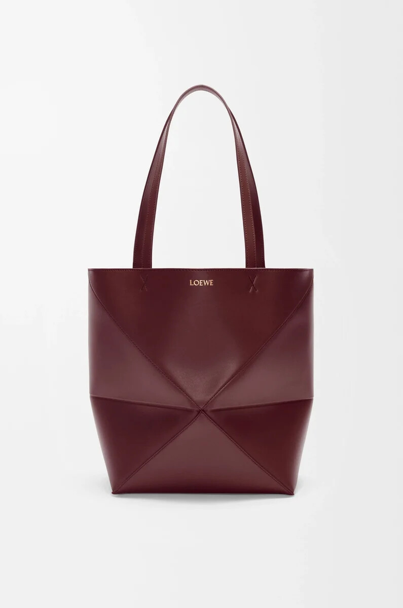 borsa media puzzle fold in pelle di vitello lucida dark burgundy