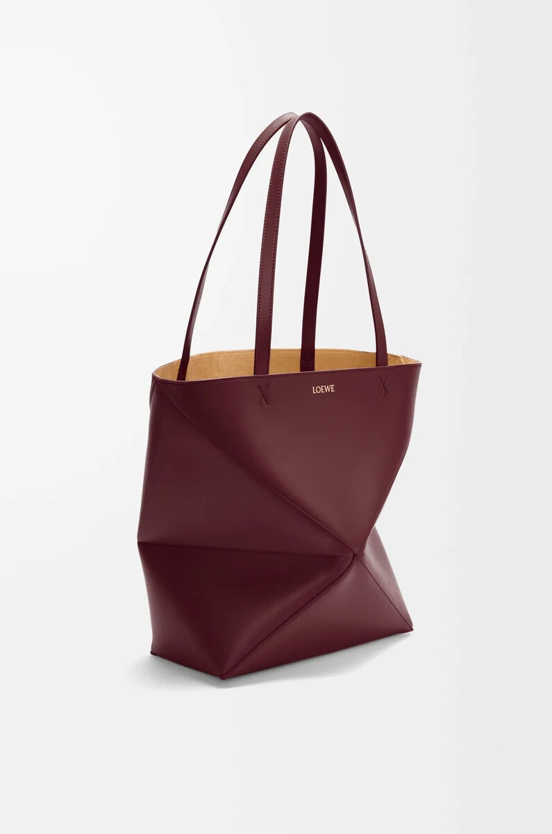 borsa media puzzle fold in pelle di vitello lucida dark burgundy