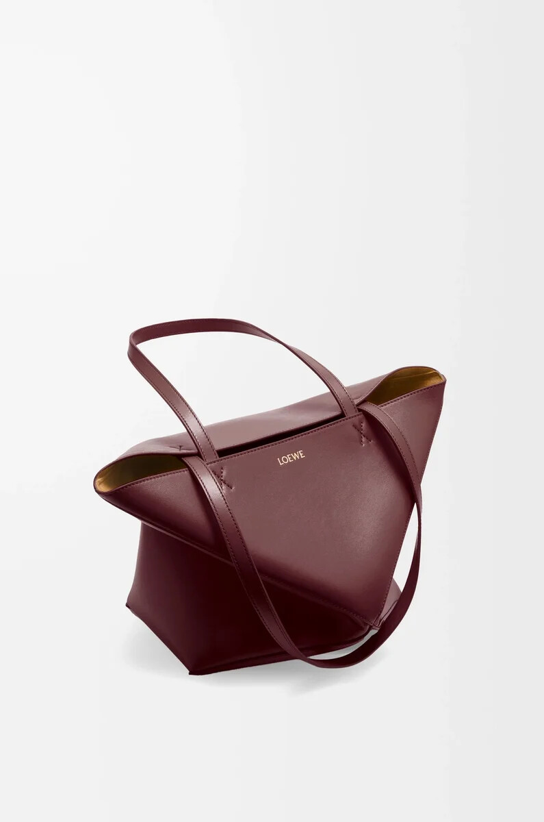borsa media puzzle fold in pelle di vitello lucida dark burgundy