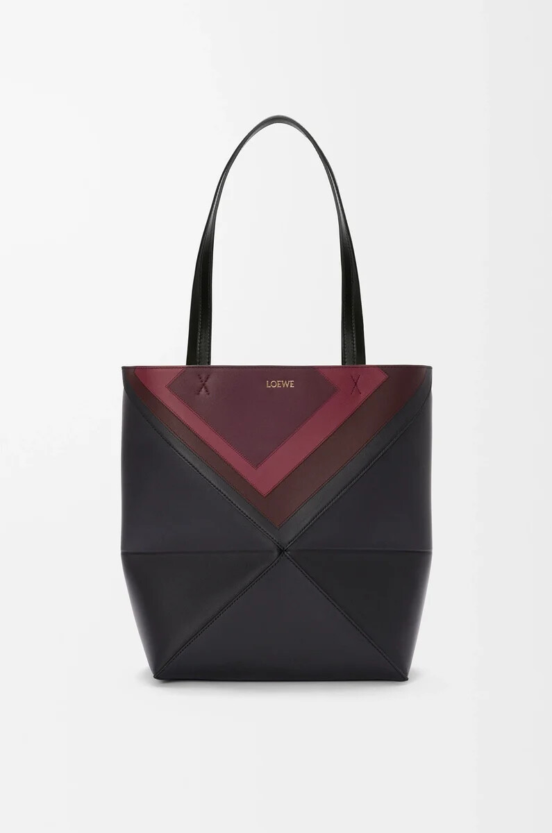 borsa media puzzle fold in nappa di vitello neroborgogna