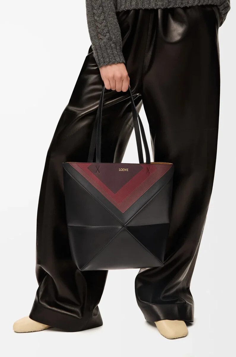 borsa media puzzle fold in nappa di vitello neroborgogna