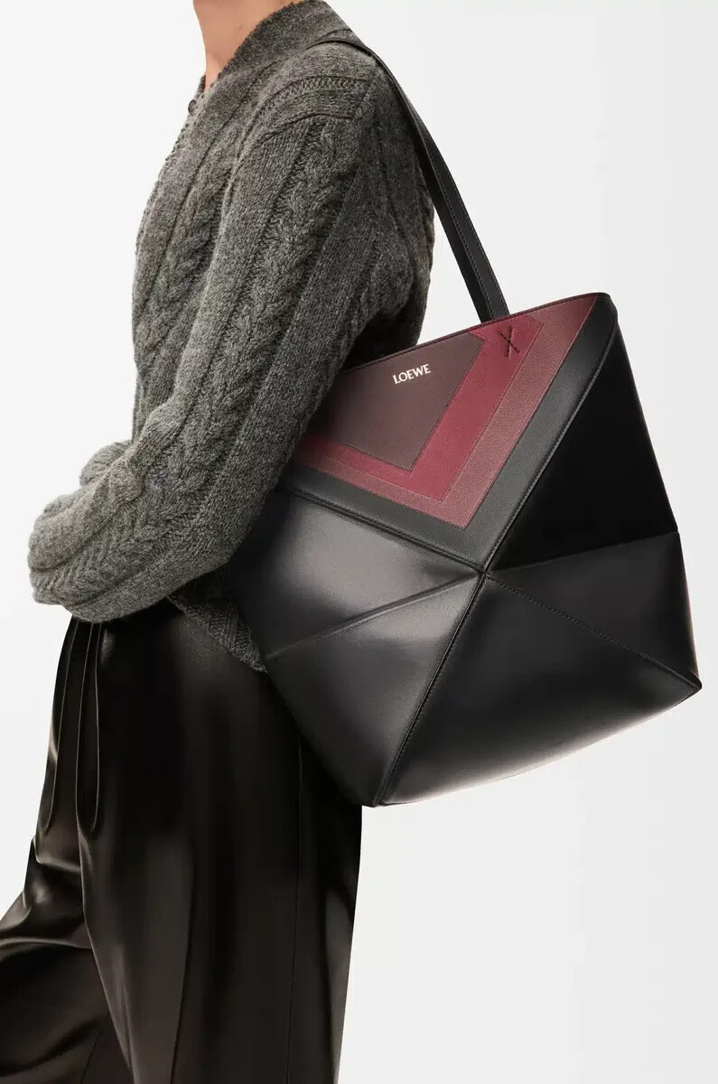 borsa media puzzle fold in nappa di vitello neroborgogna