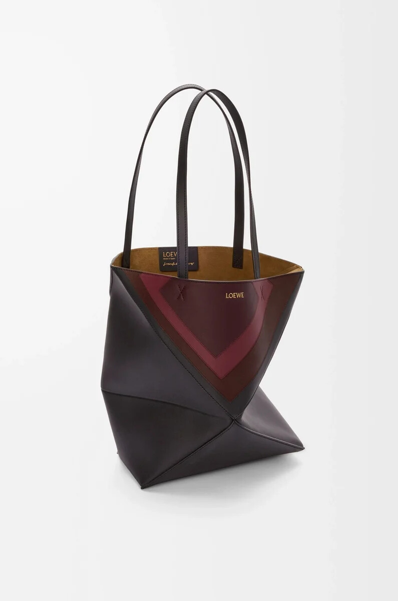 borsa media puzzle fold in nappa di vitello neroborgogna
