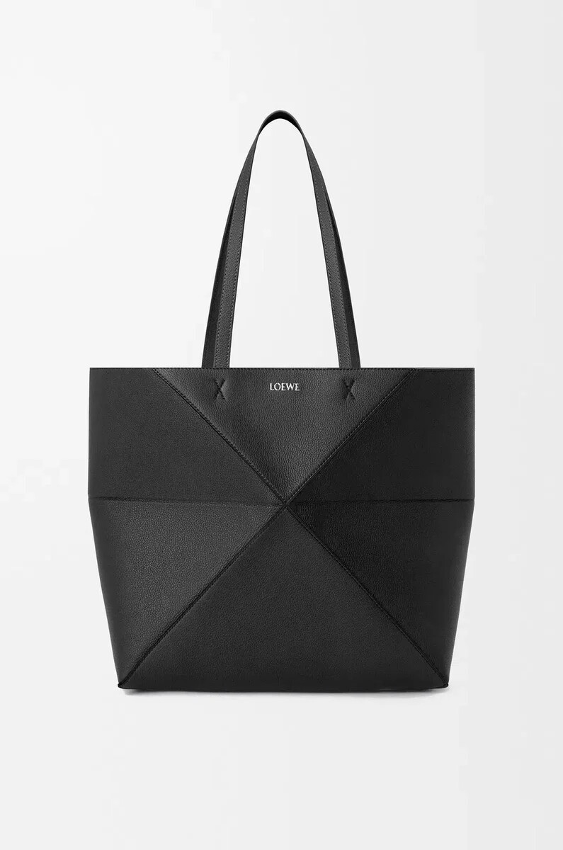 borsa tote puzzle fold orizzontale media in morbida pelle di vitello grana nera