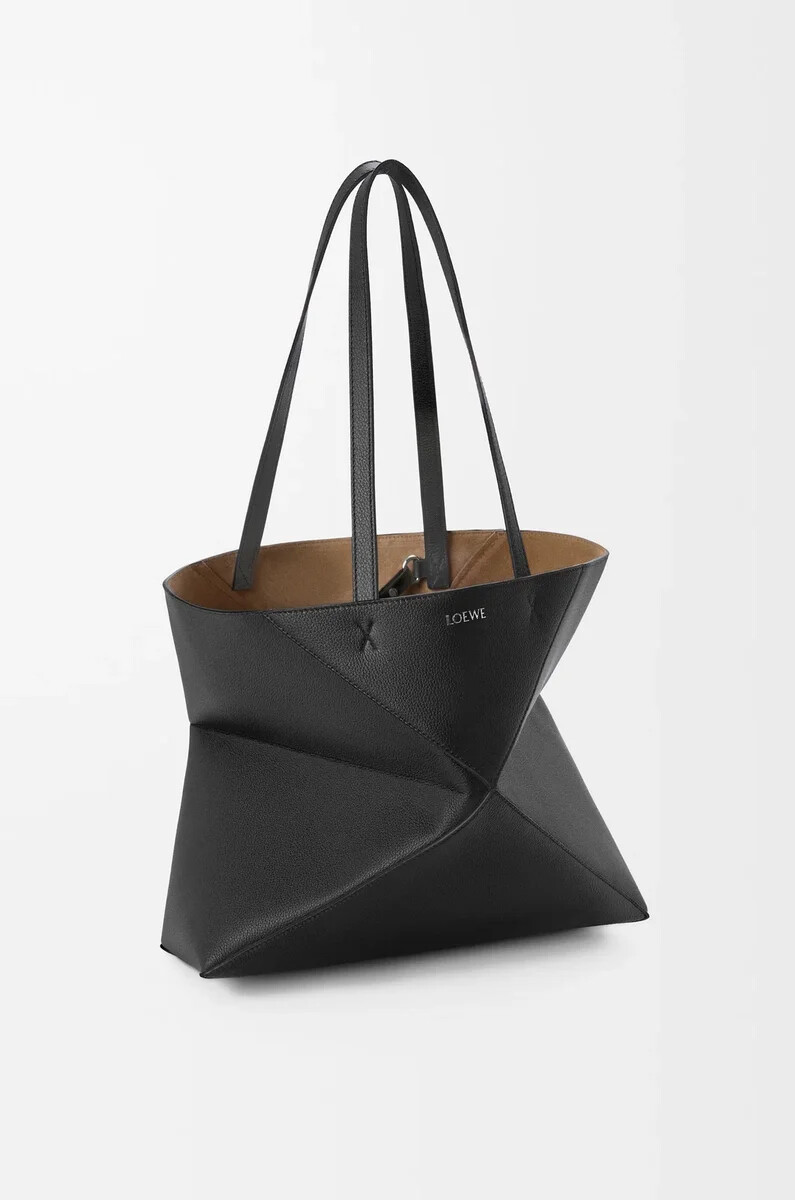 borsa tote puzzle fold orizzontale media in morbida pelle di vitello grana nera