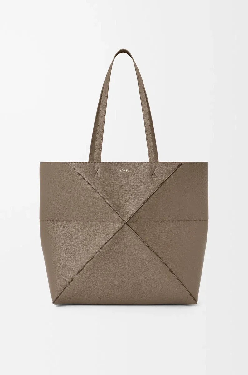 borsa tote puzzle fold orizzontale media in morbida pelle di vitello grana taupe