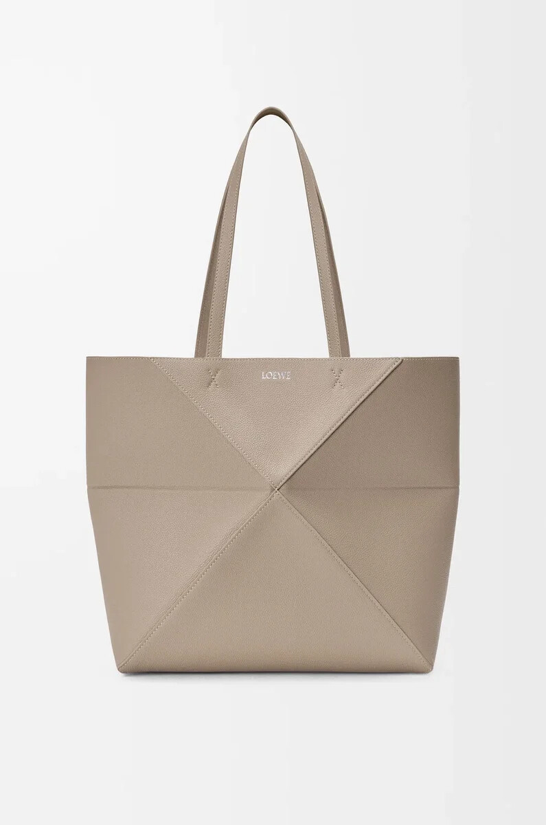 borsa tote puzzle fold orizzontale media in morbida pelle di vitello grana argilla