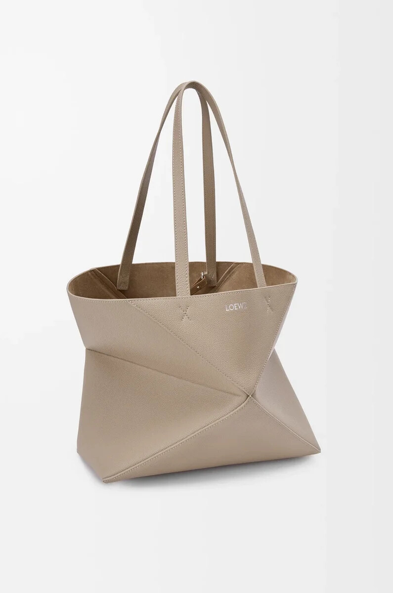borsa tote puzzle fold orizzontale media in morbida pelle di vitello grana argilla