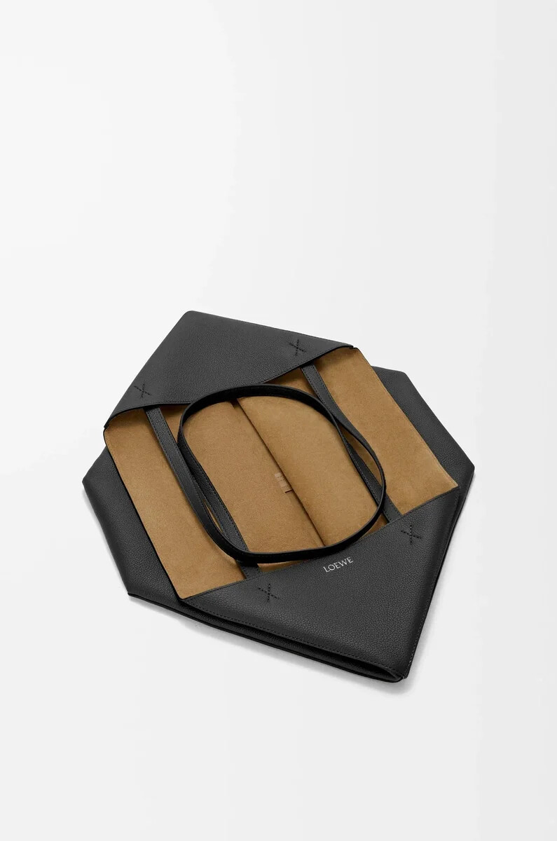 borsa tote puzzle fold orizzontale grande in morbida pelle di vitello grana nera