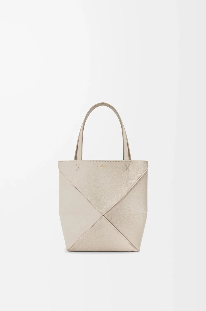 borsa mini puzzle fold in morbida pelle di vitello grana light ghost