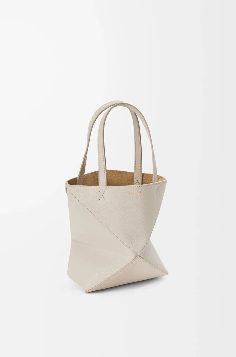 borsa mini puzzle fold in morbida pelle di vitello grana light ghost