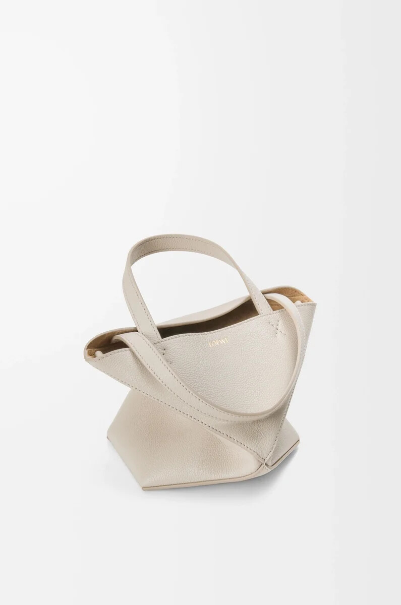 borsa mini puzzle fold in morbida pelle di vitello grana light ghost