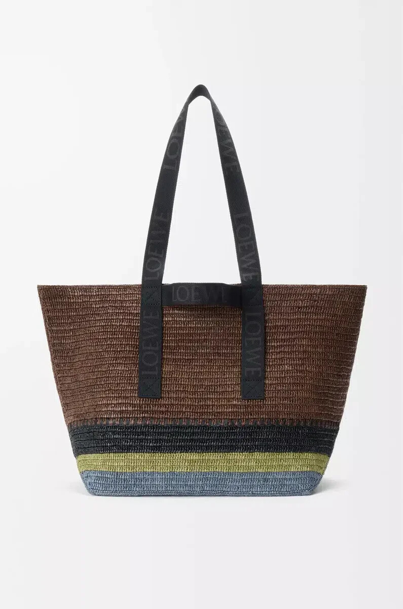 shopper pieghevole in rafia marronemulticolore
