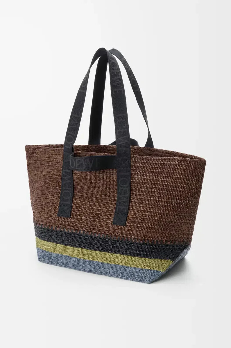 shopper pieghevole in rafia marronemulticolore