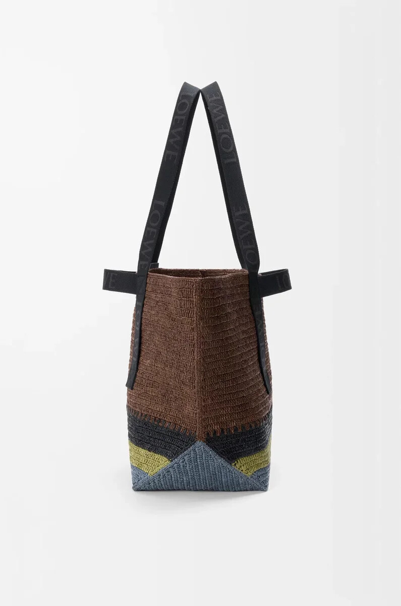 shopper pieghevole in rafia marronemulticolore